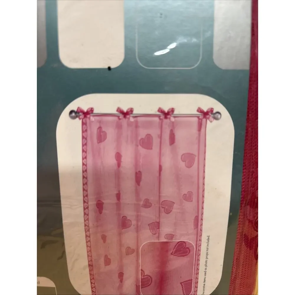 Y2K Vintage Curtain Panel Pair Hot Pink Sheer With Hearts 40”x 84” Each NEW